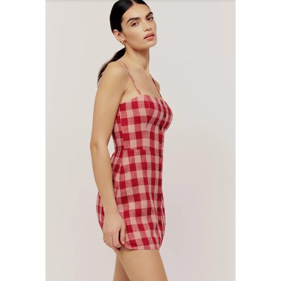 Reformation Dresses & Skirts - Reformation Huckleberry Linen Dress in Red Check Linen Size 4 NEW